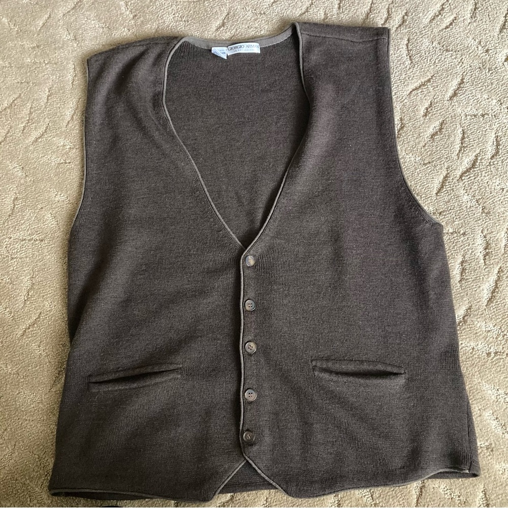 Giorgio Armani Men's Brown Le Collezioni 100% Wool Sweater Vest Button Down L